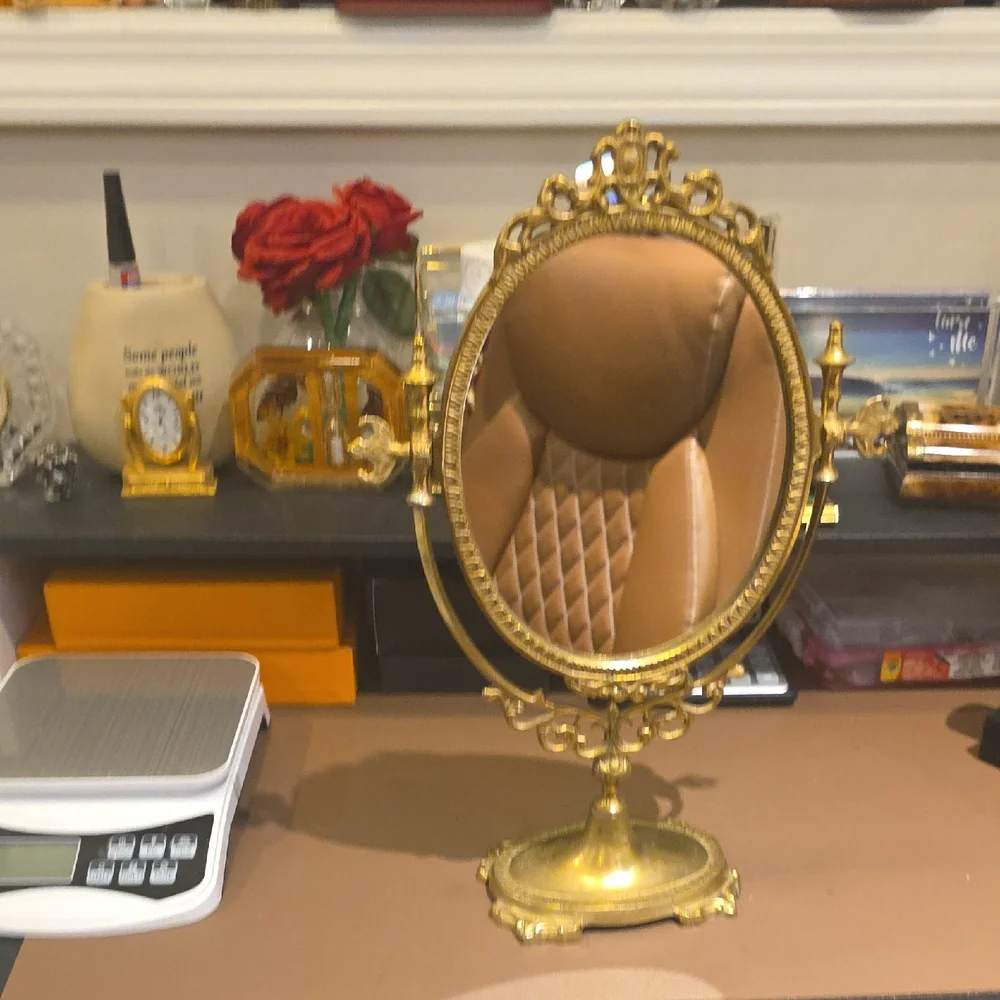 Vintage Gold Oval Dressing Mirror with Ornate Frame